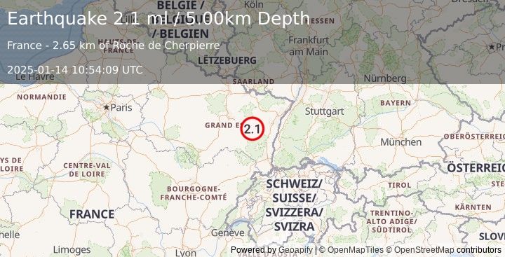 Earthquake FRANCE (2.1 ml) (2025-01-14 10:54:09 UTC)