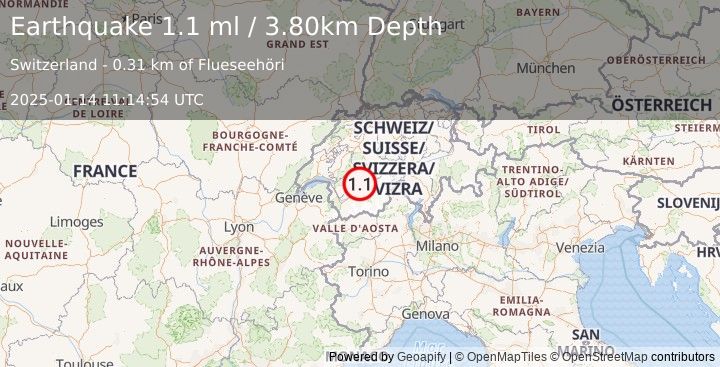 Earthquake SWITZERLAND (1.1 ml) (2025-01-14 11:14:54 UTC)