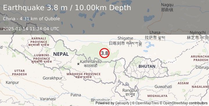 Earthquake WESTERN XIZANG (3.8 m) (2025-01-14 11:34:04 UTC)