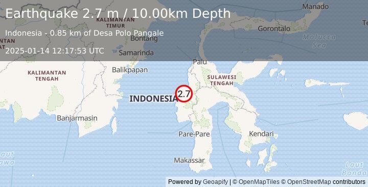 Earthquake SULAWESI, INDONESIA (2.7 m) (2025-01-14 12:17:53 UTC)