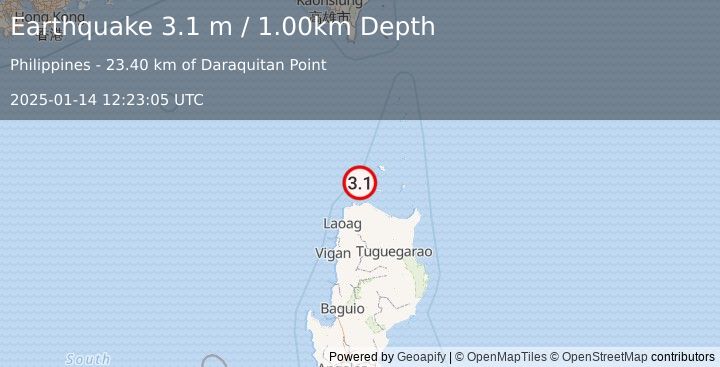 Earthquake BABUYAN ISL REGION, PHILIPPINES (3.1 m) (2025-01-14 12:23:05 UTC)