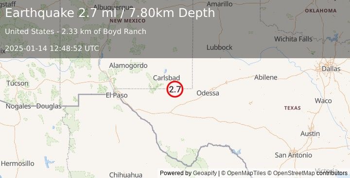 Earthquake WESTERN TEXAS (2.7 ml) (2025-01-14 12:48:52 UTC)