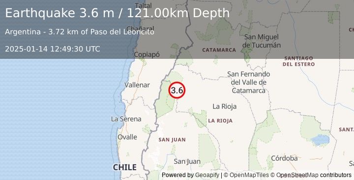 Earthquake SAN JUAN, ARGENTINA (3.5 m) (2025-01-14 12:49:19 UTC)