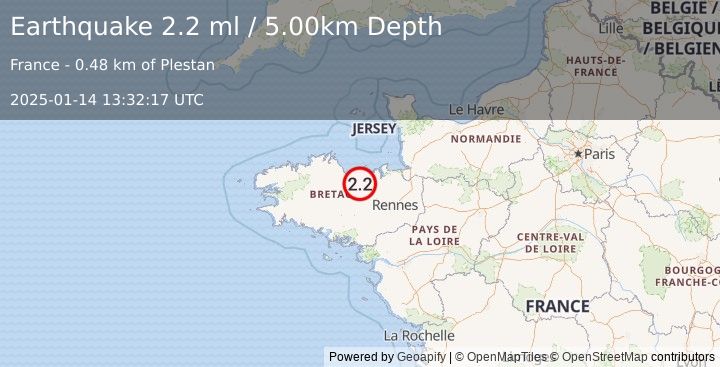 Earthquake FRANCE (2.2 ml) (2025-01-14 13:32:17 UTC)