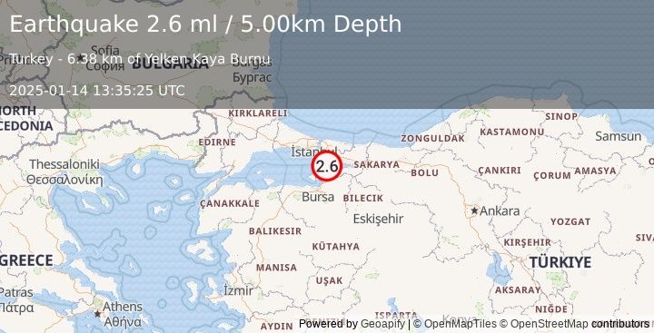 Earthquake WESTERN TURKEY (2.6 ml) (2025-01-14 13:35:25 UTC)