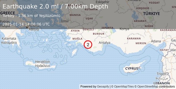 Earthquake WESTERN TURKEY (2.0 ml) (2025-01-14 14:08:06 UTC)