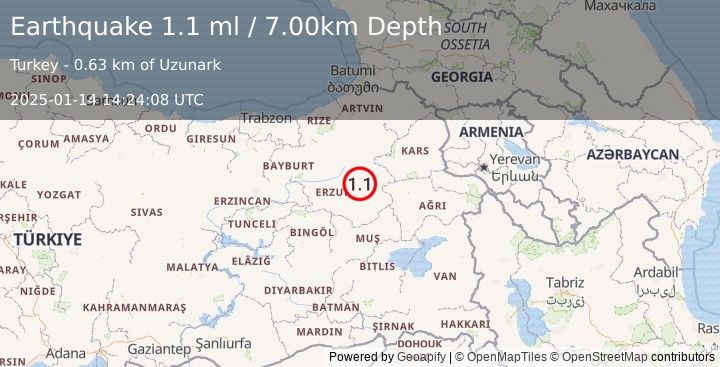 Earthquake EASTERN TURKEY (1.1 ml) (2025-01-14 14:24:08 UTC)