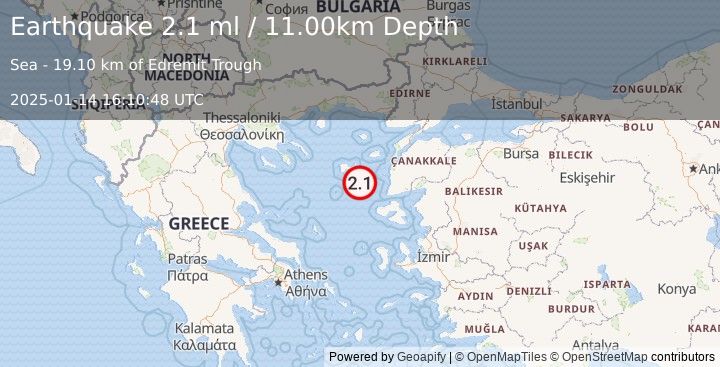 Earthquake AEGEAN SEA (2.1 ml) (2025-01-14 16:10:48 UTC)