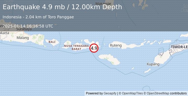 Earthquake SUMBAWA REGION, INDONESIA (4.9 mb) (2025-01-14 16:16:58 UTC)