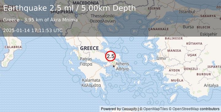 Earthquake GREECE (2.5 ml) (2025-01-14 17:11:53 UTC)