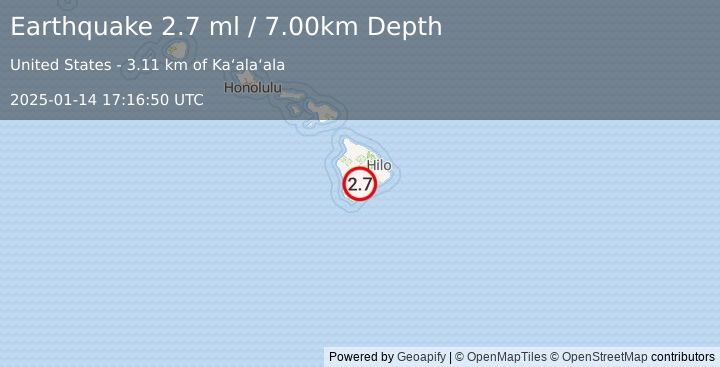 Earthquake ISLAND OF HAWAII, HAWAII (2.7 ml) (2025-01-14 17:16:50 UTC)