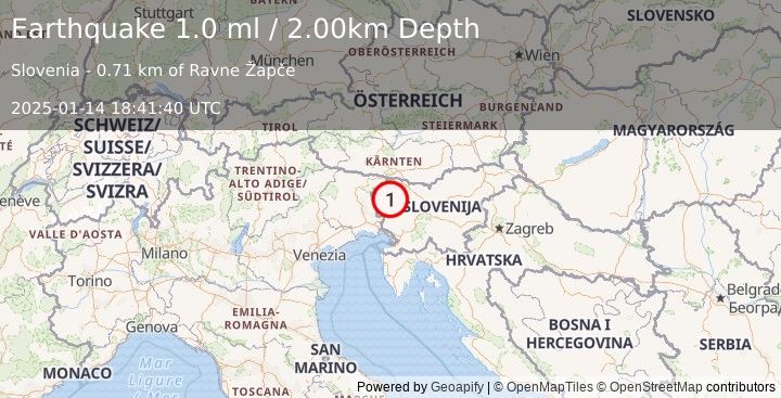 Earthquake SLOVENIA (1.0 ml) (2025-01-14 18:41:40 UTC)