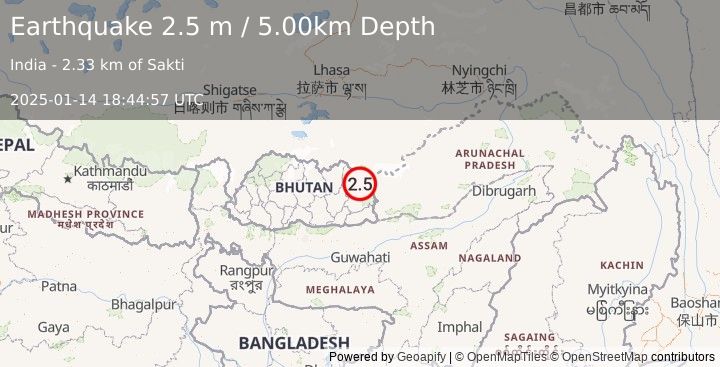 Earthquake BHUTAN (2.5 m) (2025-01-14 18:44:57 UTC)