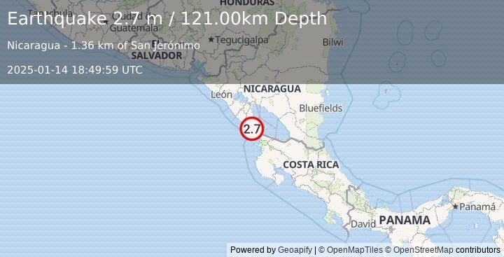 Earthquake NICARAGUA (2.7 m) (2025-01-14 18:49:59 UTC)