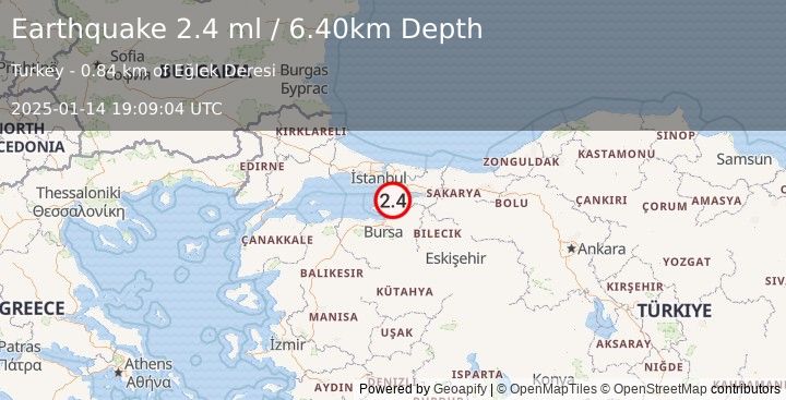 Earthquake WESTERN TURKEY (2.4 ml) (2025-01-14 19:09:04 UTC)