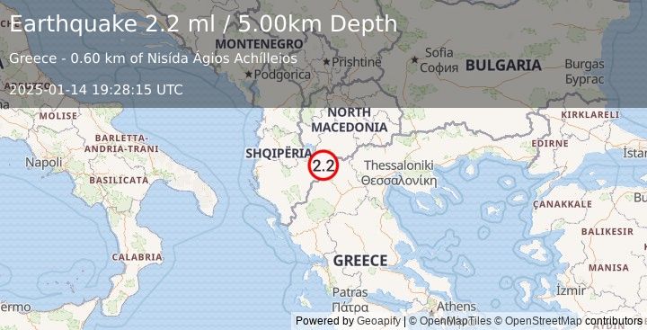 Earthquake GREECE (2.2 ml) (2025-01-14 19:28:15 UTC)