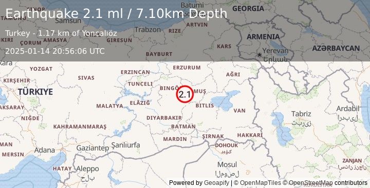 Earthquake EASTERN TURKEY (2.1 ml) (2025-01-14 20:56:06 UTC)