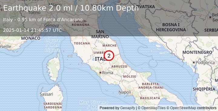 Earthquake CENTRAL ITALY (2.0 ml) (2025-01-14 21:45:57 UTC)