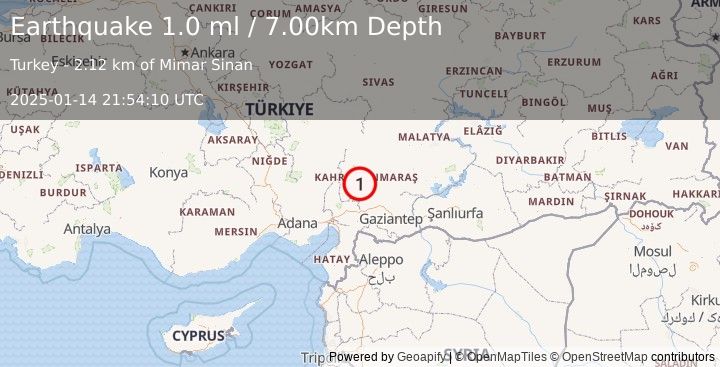 Earthquake CENTRAL TURKEY (1.0 ml) (2025-01-14 21:54:10 UTC)