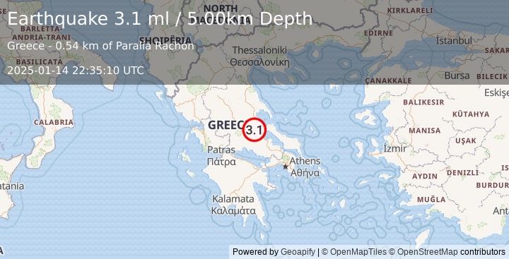 Earthquake GREECE (3.1 ml) (2025-01-14 22:35:10 UTC)