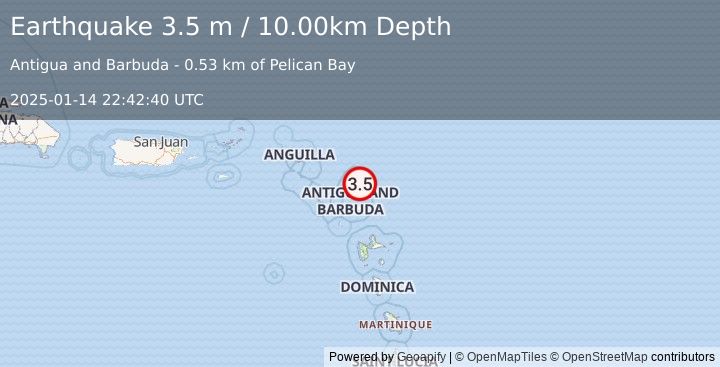 Earthquake BARBUDA, LEEWARD ISLANDS (3.5 m) (2025-01-14 22:42:40 UTC)