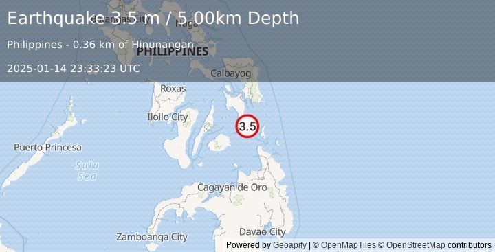 Earthquake LEYTE, PHILIPPINES (3.5 m) (2025-01-14 23:33:23 UTC)