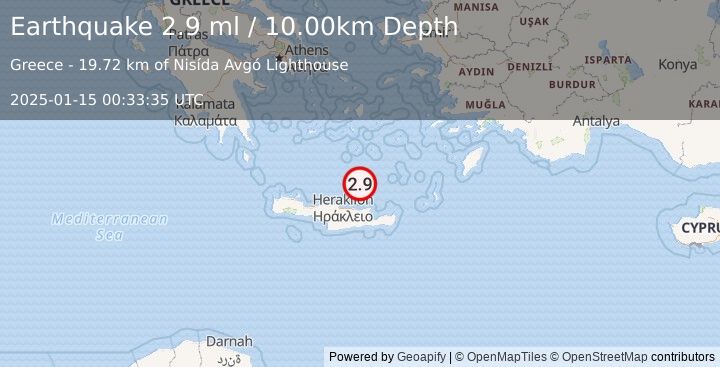 Earthquake CRETE, GREECE (2.9 ml) (2025-01-15 00:33:35 UTC)