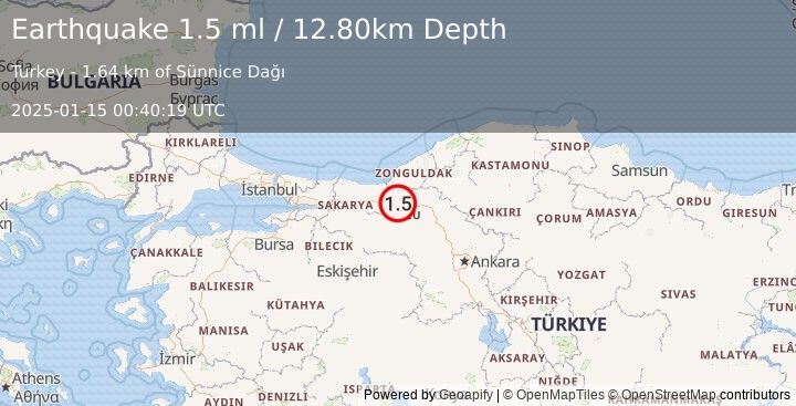 Earthquake WESTERN TURKEY (1.5 ml) (2025-01-15 00:40:19 UTC)