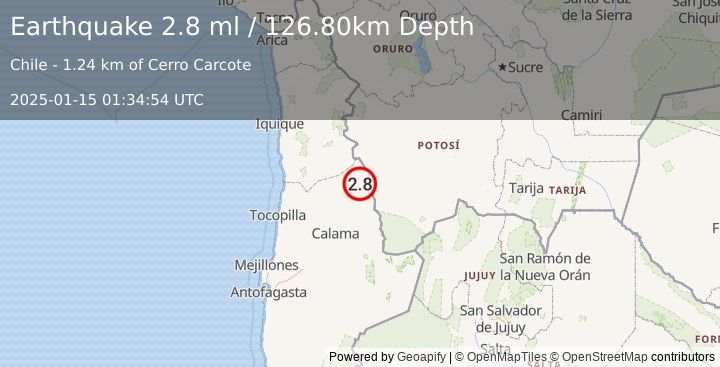 Earthquake ANTOFAGASTA, CHILE (2.8 ml) (2025-01-15 01:34:54 UTC)