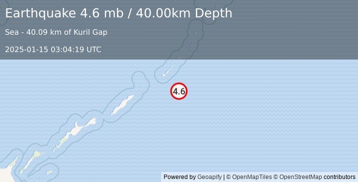 Earthquake KURIL ISLANDS (4.6 mb) (2025-01-15 03:04:19 UTC)