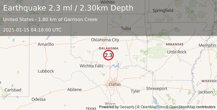 Earthquake OKLAHOMA (2.3 ml) (2025-01-15 04:18:00 UTC)