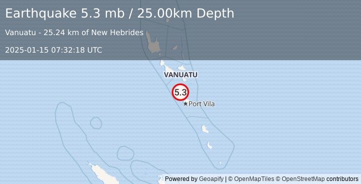 Earthquake VANUATU (5.0 mw) (2025-01-15 07:32:23 UTC)