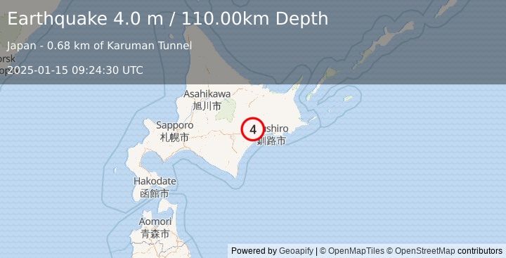 Earthquake HOKKAIDO, JAPAN REGION (4.0 m) (2025-01-15 09:24:30 UTC)