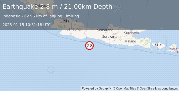 Earthquake JAVA, INDONESIA (2.8 m) (2025-01-15 10:31:18 UTC)