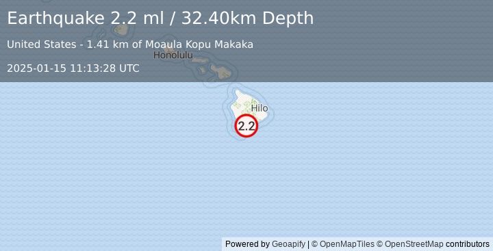 Earthquake ISLAND OF HAWAII, HAWAII (2.2 ml) (2025-01-15 11:13:28 UTC)