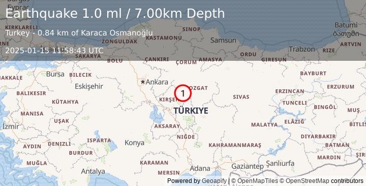 Earthquake CENTRAL TURKEY (1.0 ml) (2025-01-15 11:58:43 UTC)