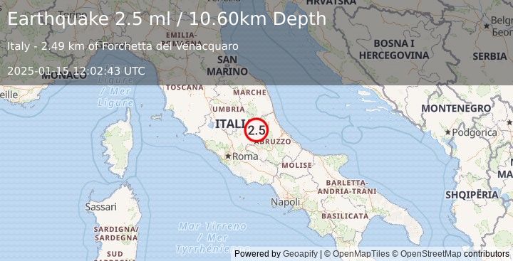 Earthquake CENTRAL ITALY (2.5 ml) (2025-01-15 12:02:43 UTC)