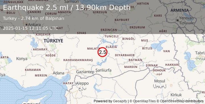 Earthquake EASTERN TURKEY (2.5 ml) (2025-01-15 12:11:05 UTC)