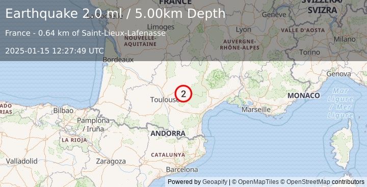 Earthquake FRANCE (2.0 ml) (2025-01-15 12:27:49 UTC)