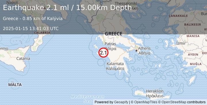 Earthquake SOUTHERN GREECE (2.1 ml) (2025-01-15 13:41:03 UTC)