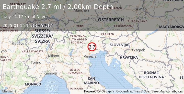 Earthquake NORTHERN ITALY (2.7 ml) (2025-01-15 14:13:55 UTC)