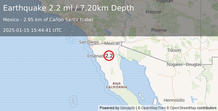 Earthquake BAJA CALIFORNIA, MEXICO (2.2 ml) (2025-01-15 15:44:41 UTC)