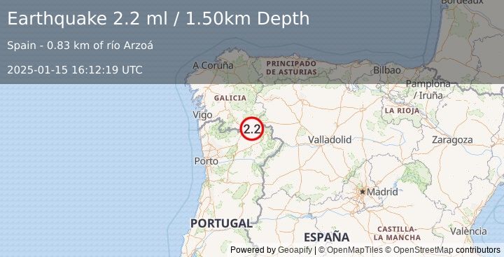 Earthquake PORTUGAL (2.2 ml) (2025-01-15 16:12:19 UTC)