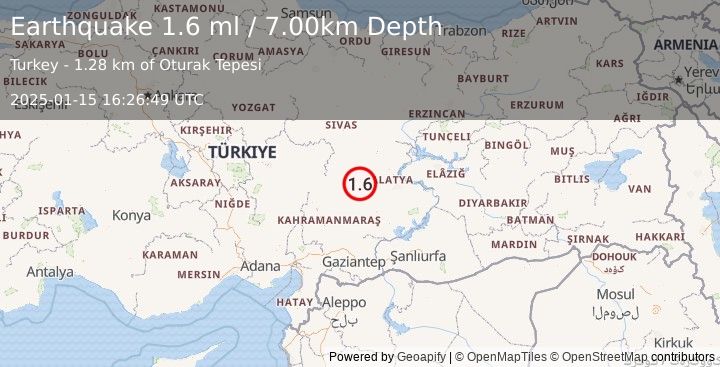 Earthquake CENTRAL TURKEY (1.6 ml) (2025-01-15 16:26:49 UTC)