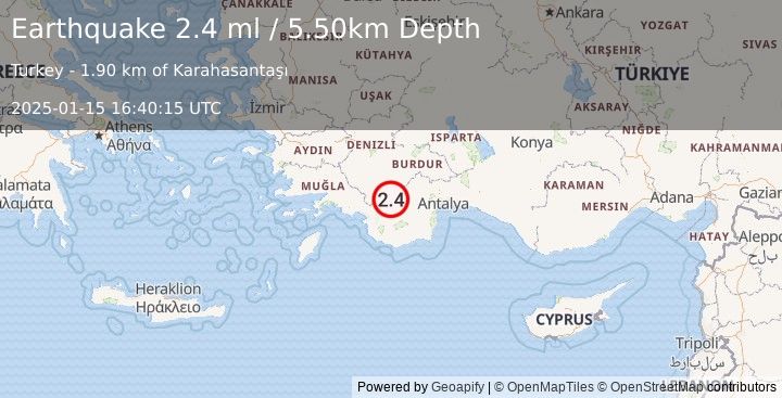 Earthquake WESTERN TURKEY (2.4 ml) (2025-01-15 16:40:15 UTC)