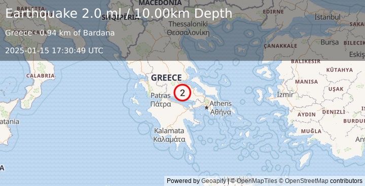 Earthquake GREECE (2.0 ml) (2025-01-15 17:30:49 UTC)