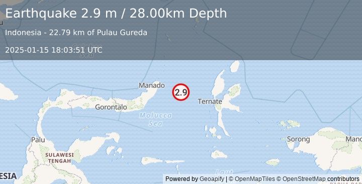 Earthquake MOLUCCA SEA (2.9 m) (2025-01-15 18:03:51 UTC)