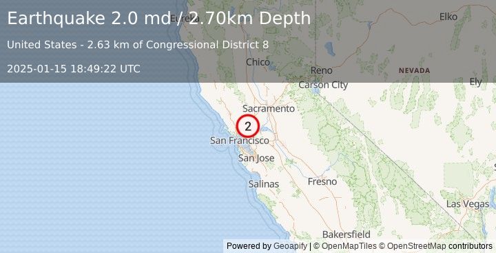 Earthquake SAN FRANCISCO BAY AREA, CALIF. (2.0 md) (2025-01-15 18:49:22 UTC)