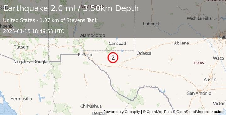 Earthquake WESTERN TEXAS (2.0 ml) (2025-01-15 18:49:53 UTC)