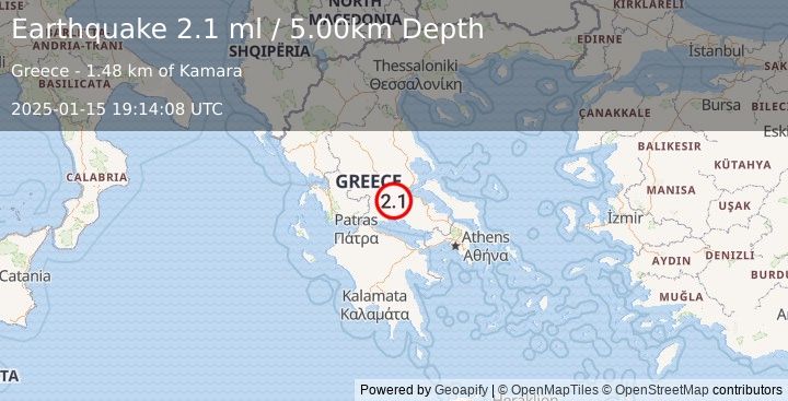 Earthquake GREECE (2.1 ml) (2025-01-15 19:14:08 UTC)